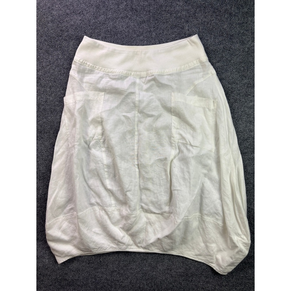 Eileen Fisher Lantern Skirt Women S White Organic Linen Ribbed Waist Pockets